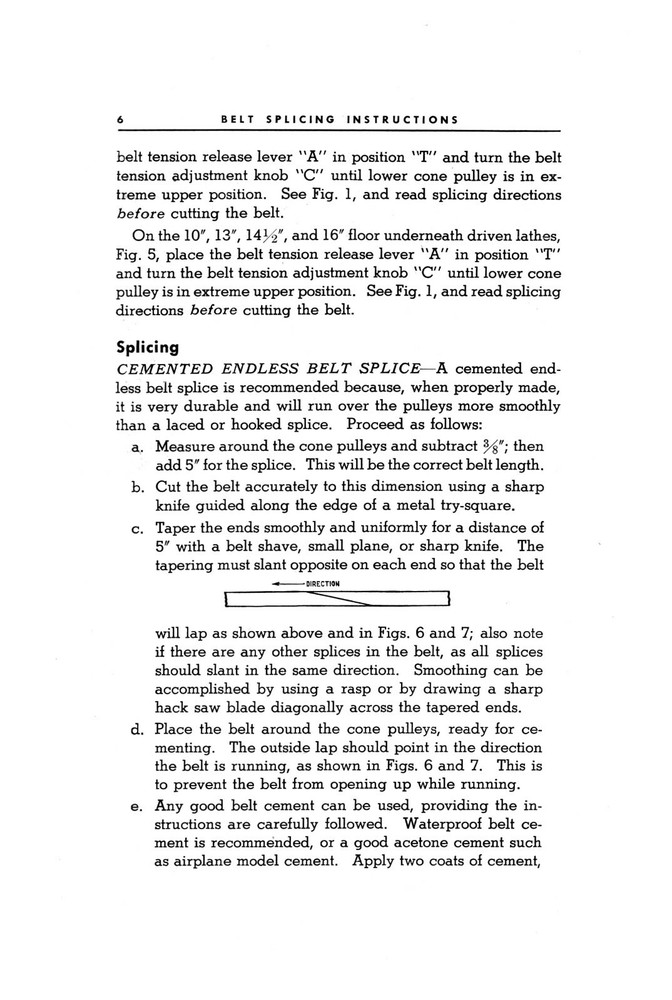 South Bend Flat Belt Splicing Instruction Manual #929