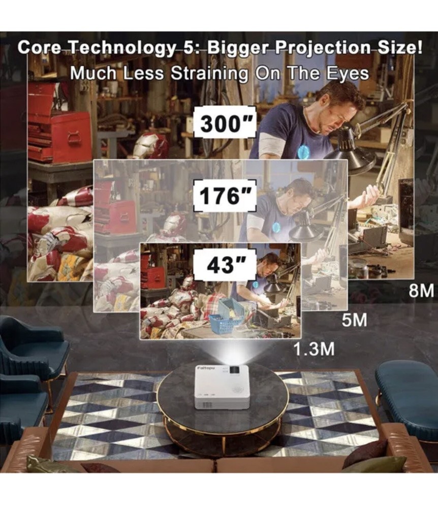 Wifi Projector LCD LED USB Bluetooth high definition With 120” Screen Portable