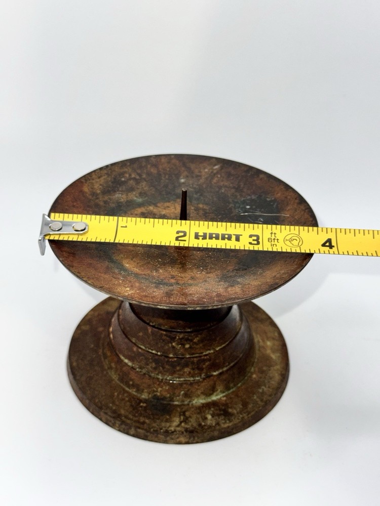 Vintage Solid Brass Pricket Candle Holder Made in India - Rustic Pillar Stand