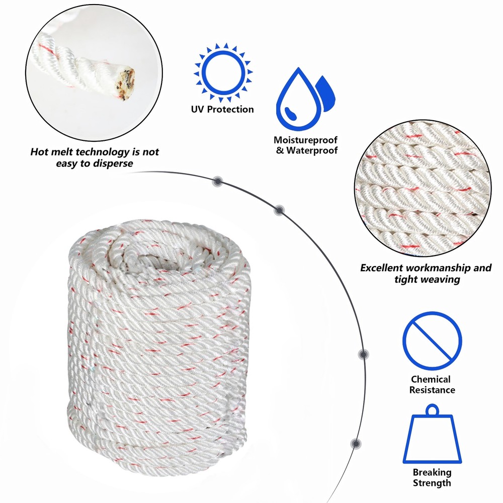 5850Lbs 1/2"×150' Double Braid Polyester Arborist Bull Rope Pulling Rigging Line