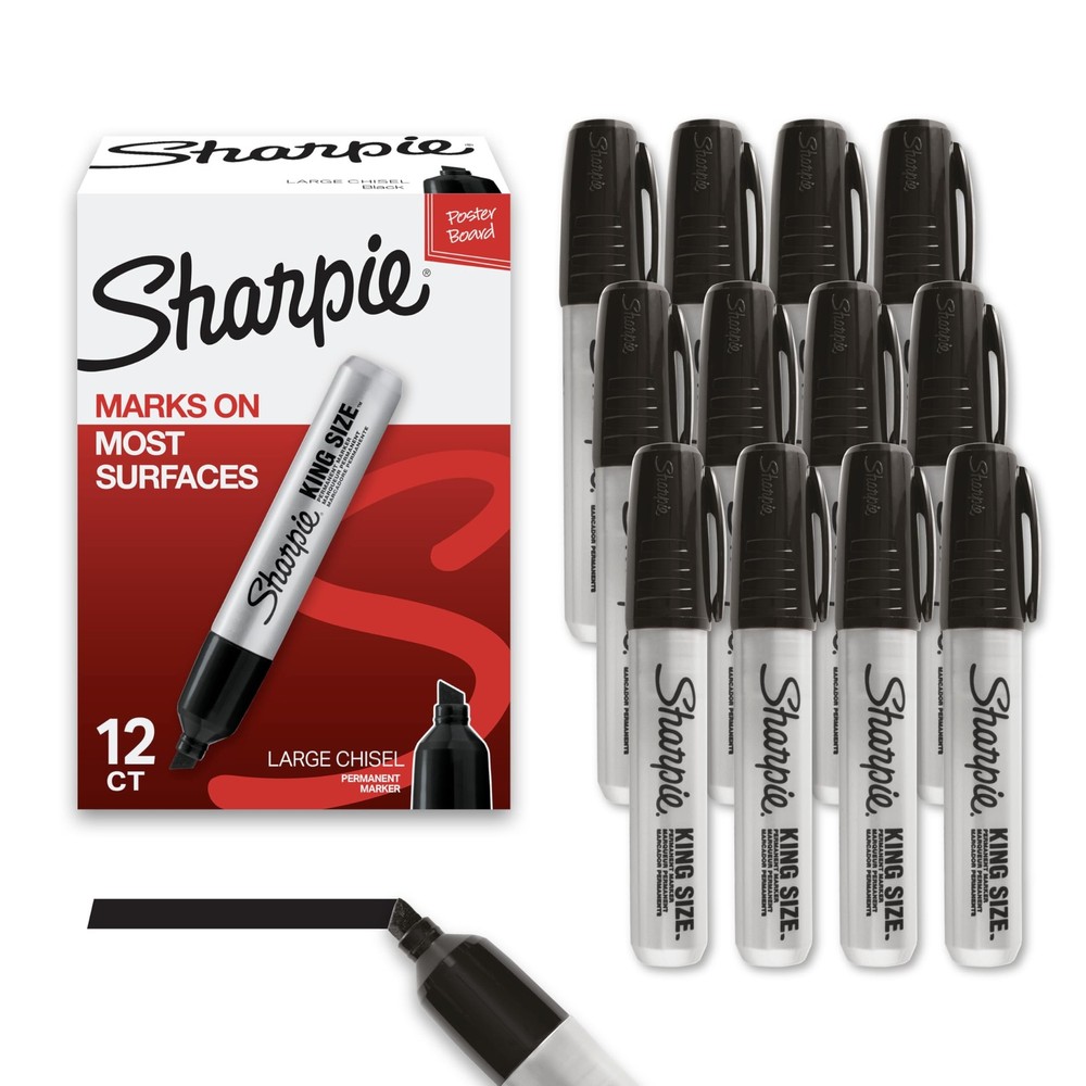 Sharpie King Size Permanent Marker Set, Chisel Tip, Thick Poster Marke
