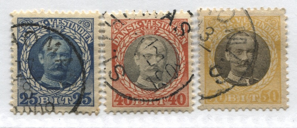 Danish West Indies 1908 25, 40, and 50 bits CDS used
