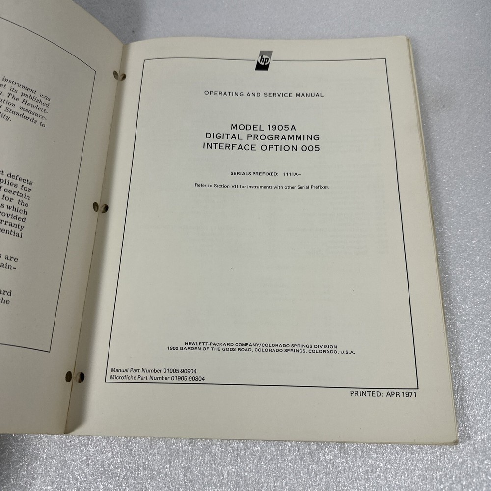 HP 1905 Digital Programming Interface Option 005 Operating Manual 01905-90904