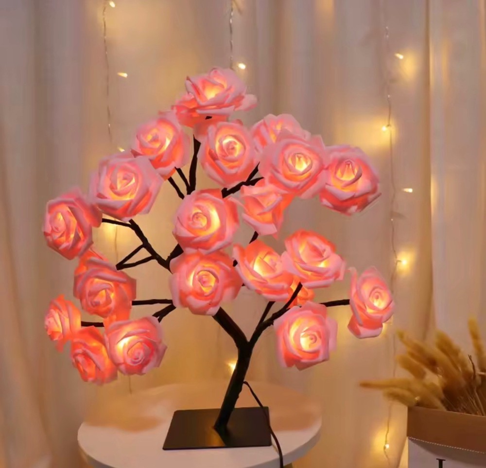 LED Rose Tree Table Lamp | USB & Powered Night Light | Home & Gift Decor