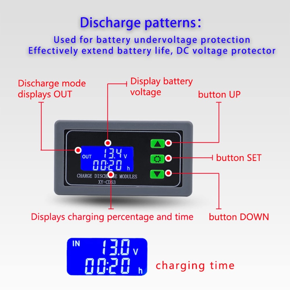 DC 6V-60V Low Voltage Protector Disconnect Switch Module with LCD Grey