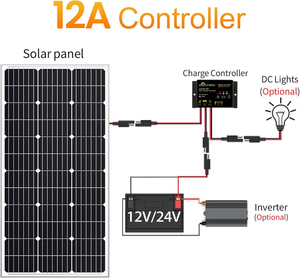 10A Solar Charge Controller Waterproof Solar Panel Controller 12V/24V PWM Solar