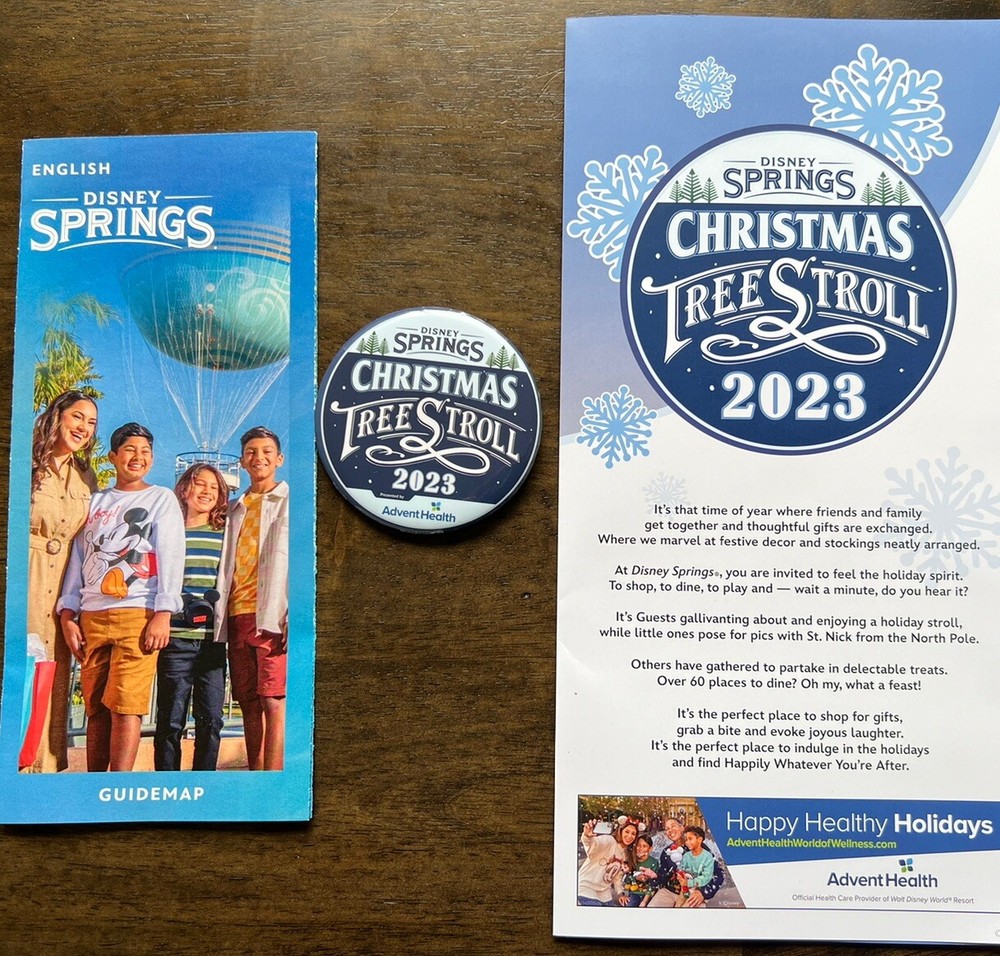 2023 Disney Springs Christmas Tree Stroll Map w/ Stickers & Completion Button