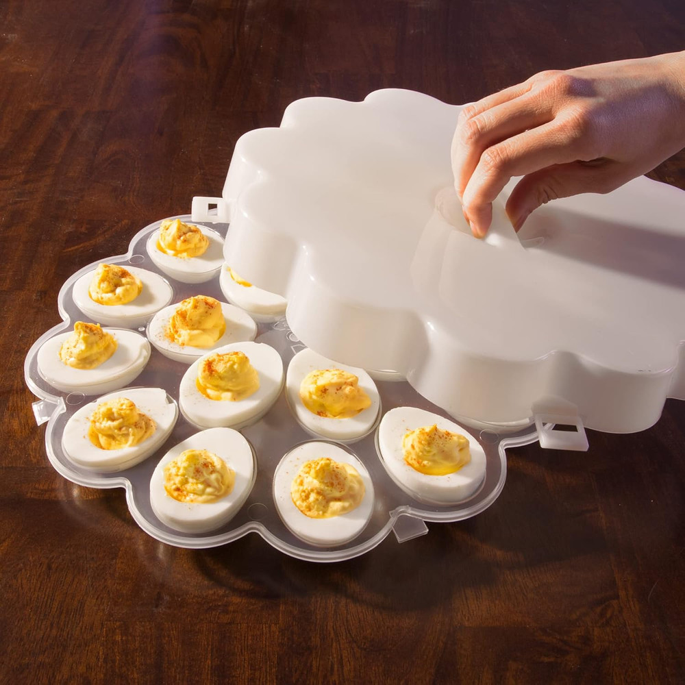 2 Pack Deviled Egg Tray w/ Lid 36 Count Stackable Carrier