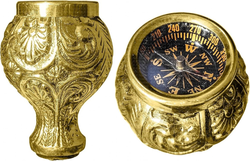 Walking Cane Accessories, Collapsible Brass Compass Handle for Walking Sticks