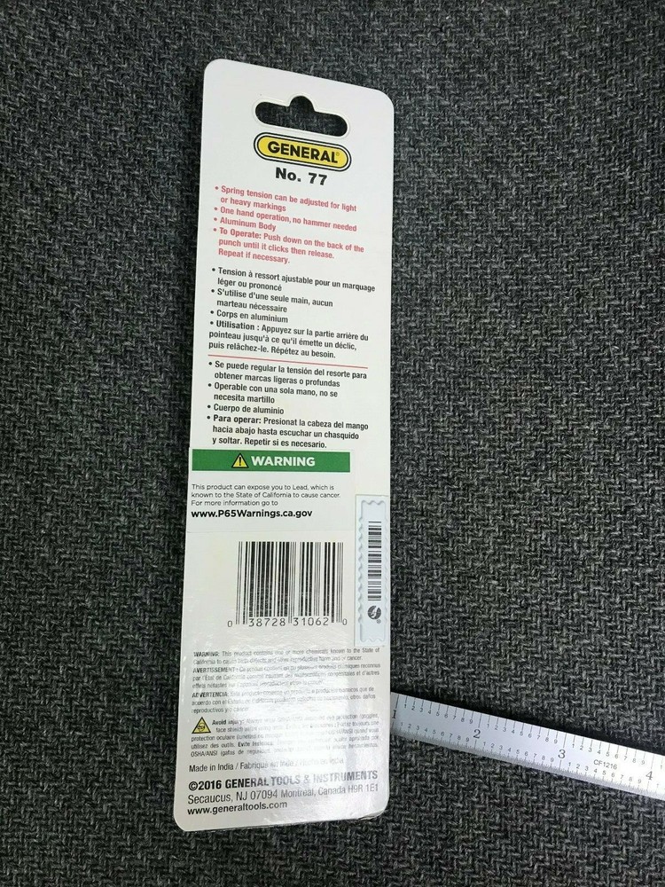 GENERAL TOOLS #77 ALUMINUM BODY AUTOMATIC CENTER PUNCH