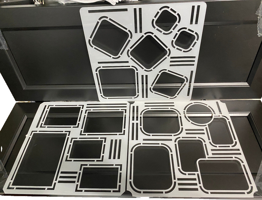 Stencil Set of 3 Plastic White Squares Circles Rectangles Lines