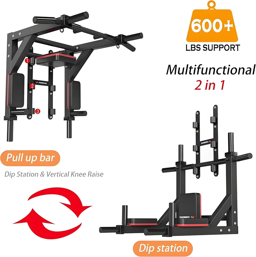 800lb Wall Pull Up Bar with Dip Station