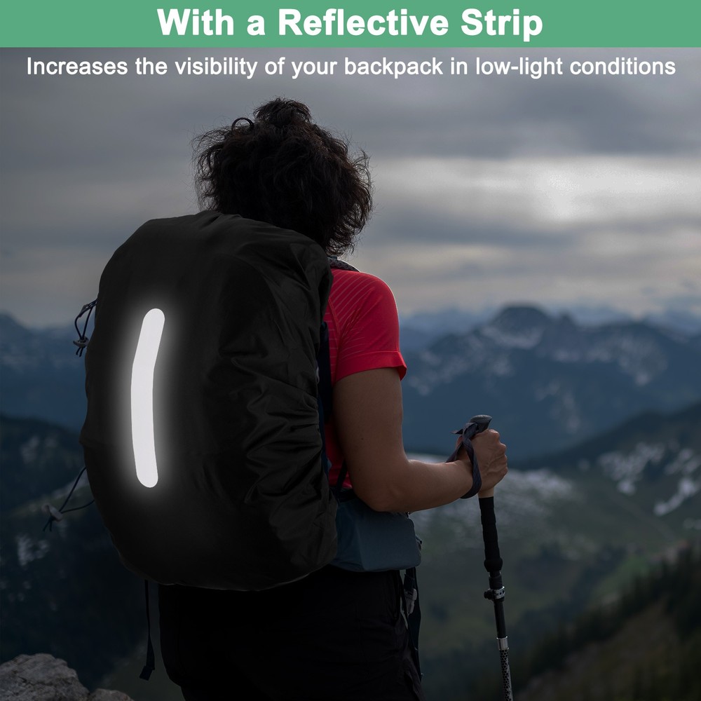 75L-85L Backpack Rain Cover with A Vertical Reflective Strap [Black]