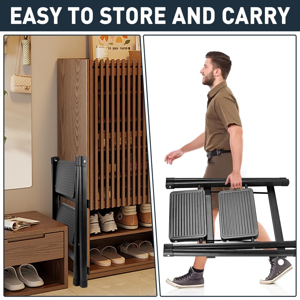 2-Step Ladder, Folding Step Stool for Kitchen/Closet/Garage, 2-Step, Black