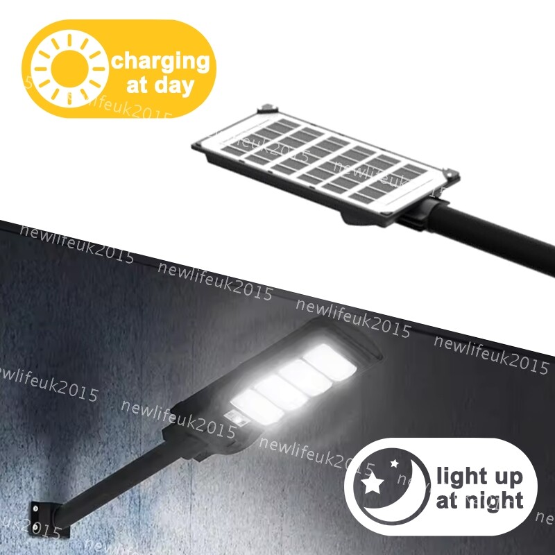 LED Solar Power Street Lamp Cool White 150-600W Remote+Pole Radar Sensor Pathway