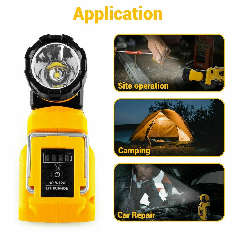 Flashlight Portable LED Work Light for DeWalt 12v Li-lon Battery Spotlight