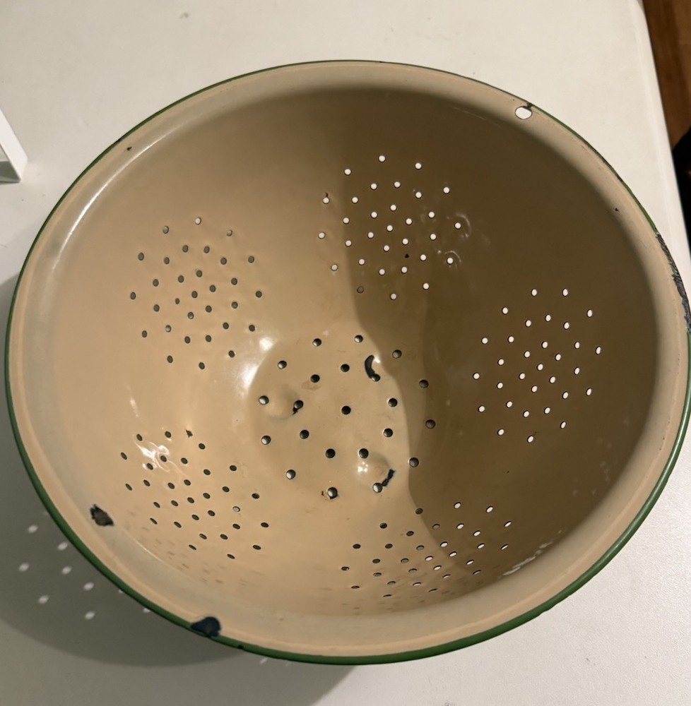 Vintage Colander Rusty Crusty Yellow And Green