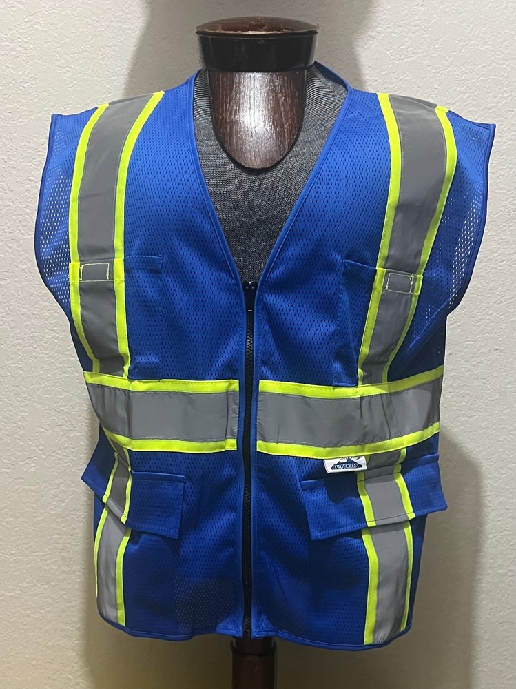 TRUECREST Blue Reflective Safety Vest. Size: MEDIUM 6 Pockets