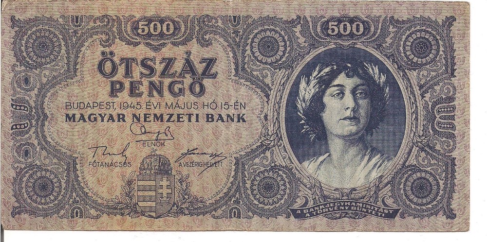 HUNGARY, 500 PENGO, P#117, 1945