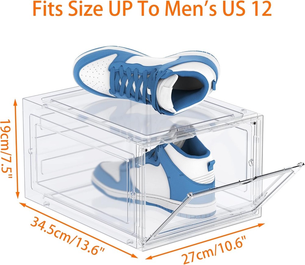 Clear Plastic Stackable Shoe Boxes with Lids 6 Pack Organizer Storage for Size