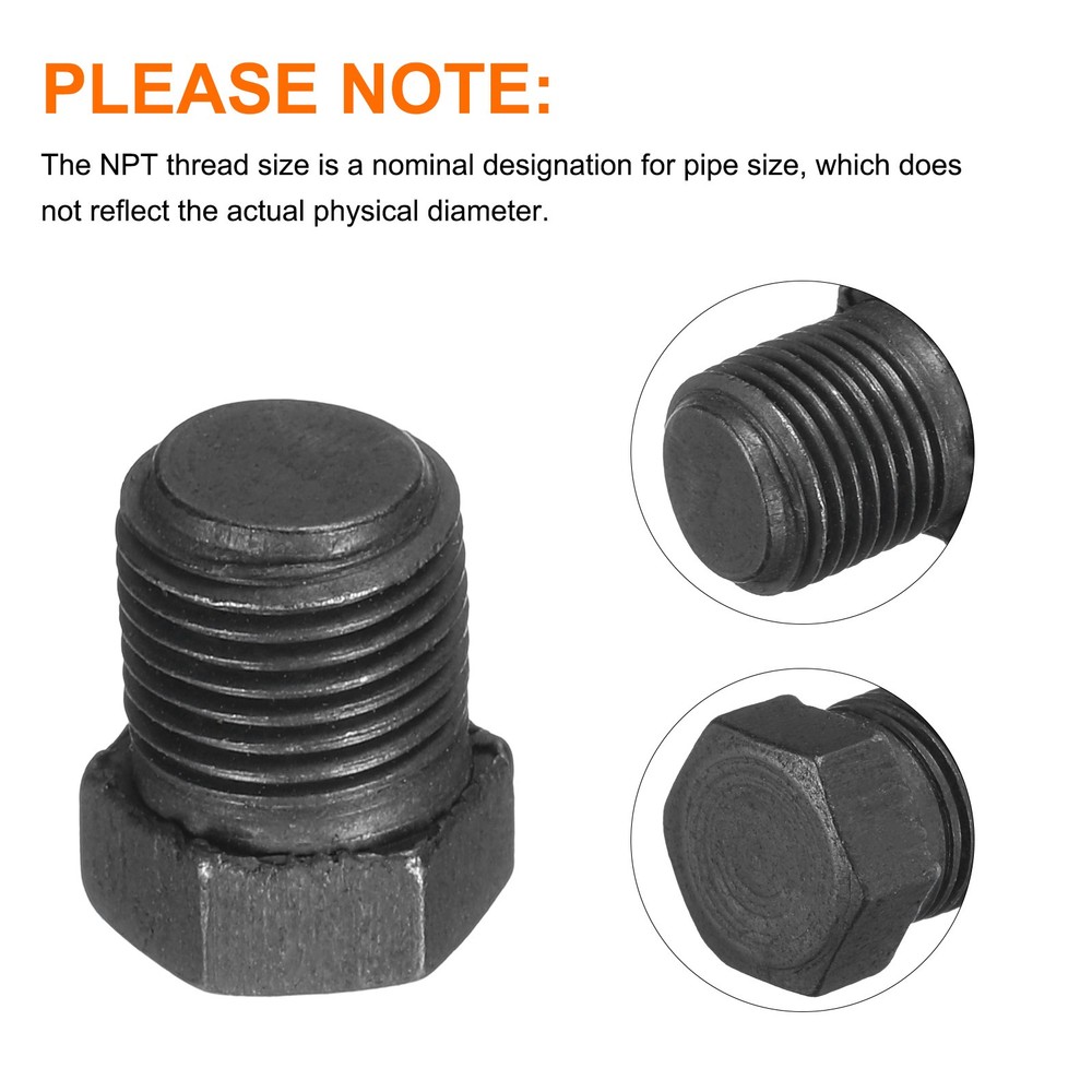 1/8 PT Male Outer Head Hex Thread Socket Pipe Plug Fitting, 5Pcs, Black