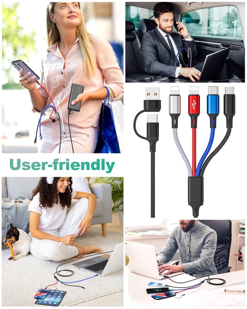 6 in 1 Multi Charging Cable, 3Pack 6FT Multiple 6FT, Black