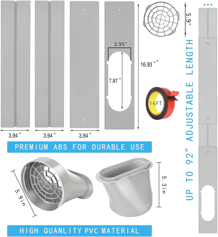 Portable AC Window Vent Kit, Adjustable Vertical/Horizontal Sliding Window Kit P