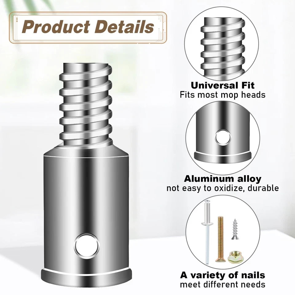 Broom Handle Threaded End, 2 Set Replacement Kit Metal Tips for 1" Wood or Me...