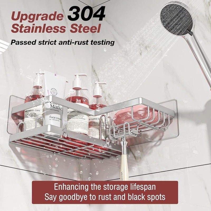 Corner Shower Caddy Adhesive Shelf Rust Proof Space Saving Bathroom Organizer US