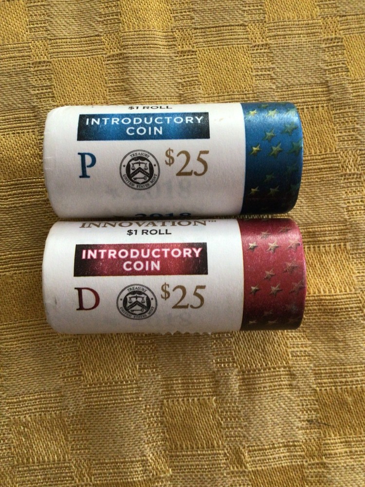 2018, INTRODUCTORY INNOVATION DOLLAR, MINT ROLLS P & D, 50 COINS UNCIRCULATED,