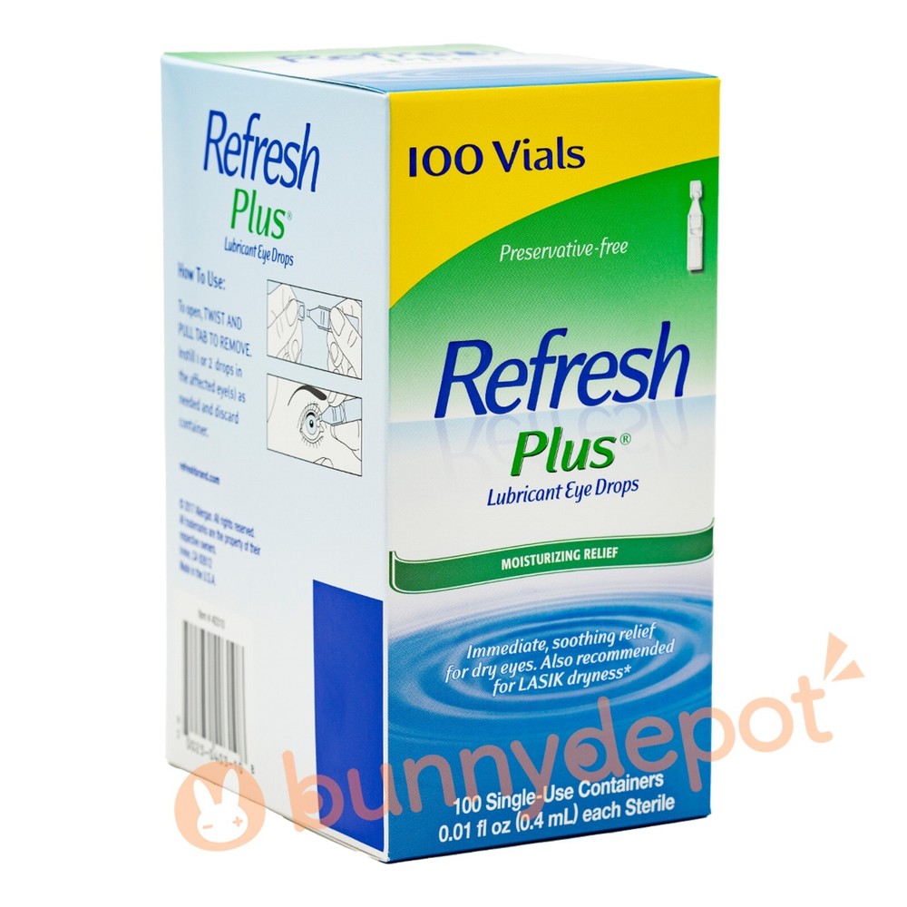 Refresh Plus Lubricant Eye Drops 100 vials Single Use Containers 08/2025+