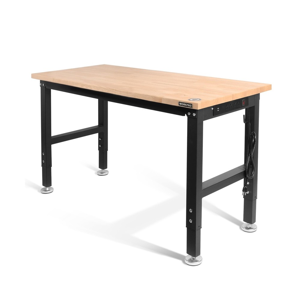 WORKPRO 48" Adjustable Workbench, Rubber Wood Top Heavy-Duty Workstation, 200...