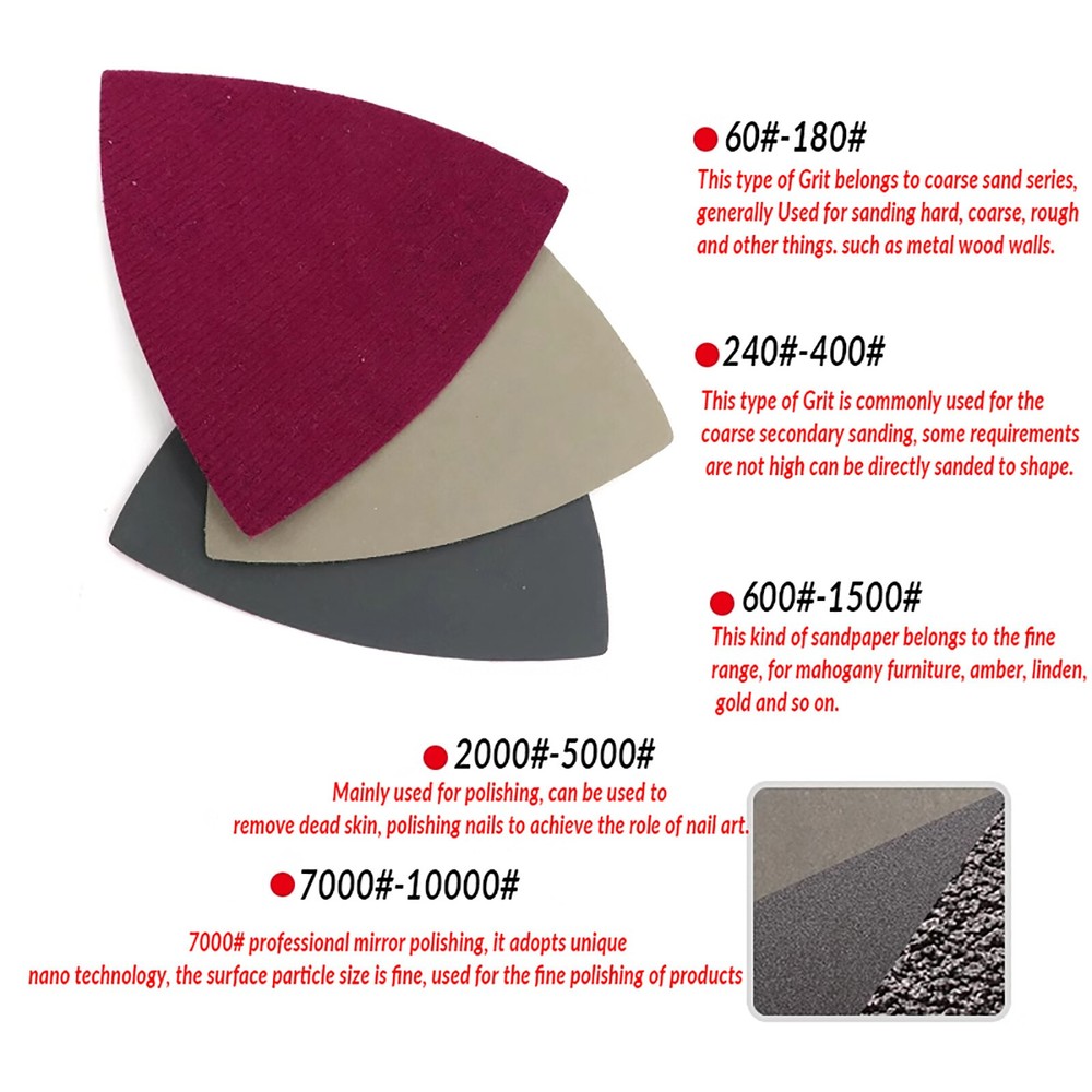 60~10000 Grit Wet Dry Triangle Sanding Sheet Discs Hook Loop Sandpaper for 996A