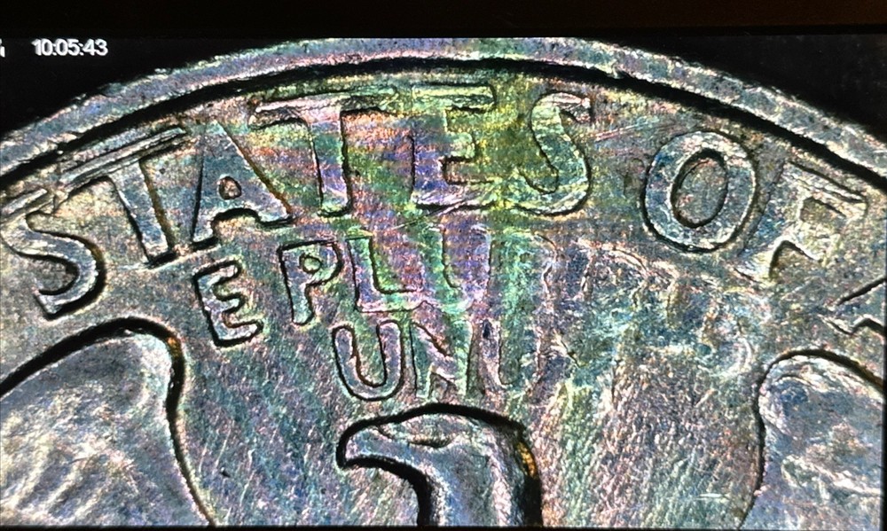 1984 P Quarter Reverse Major Grease Strike Through Error, Slightly Tilted