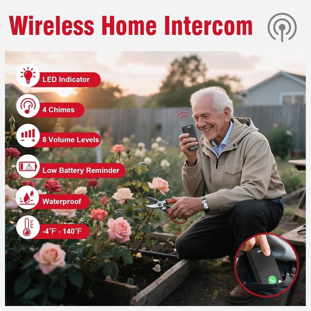 Wireless Intercom System for Home Caregivers - 500FT Range