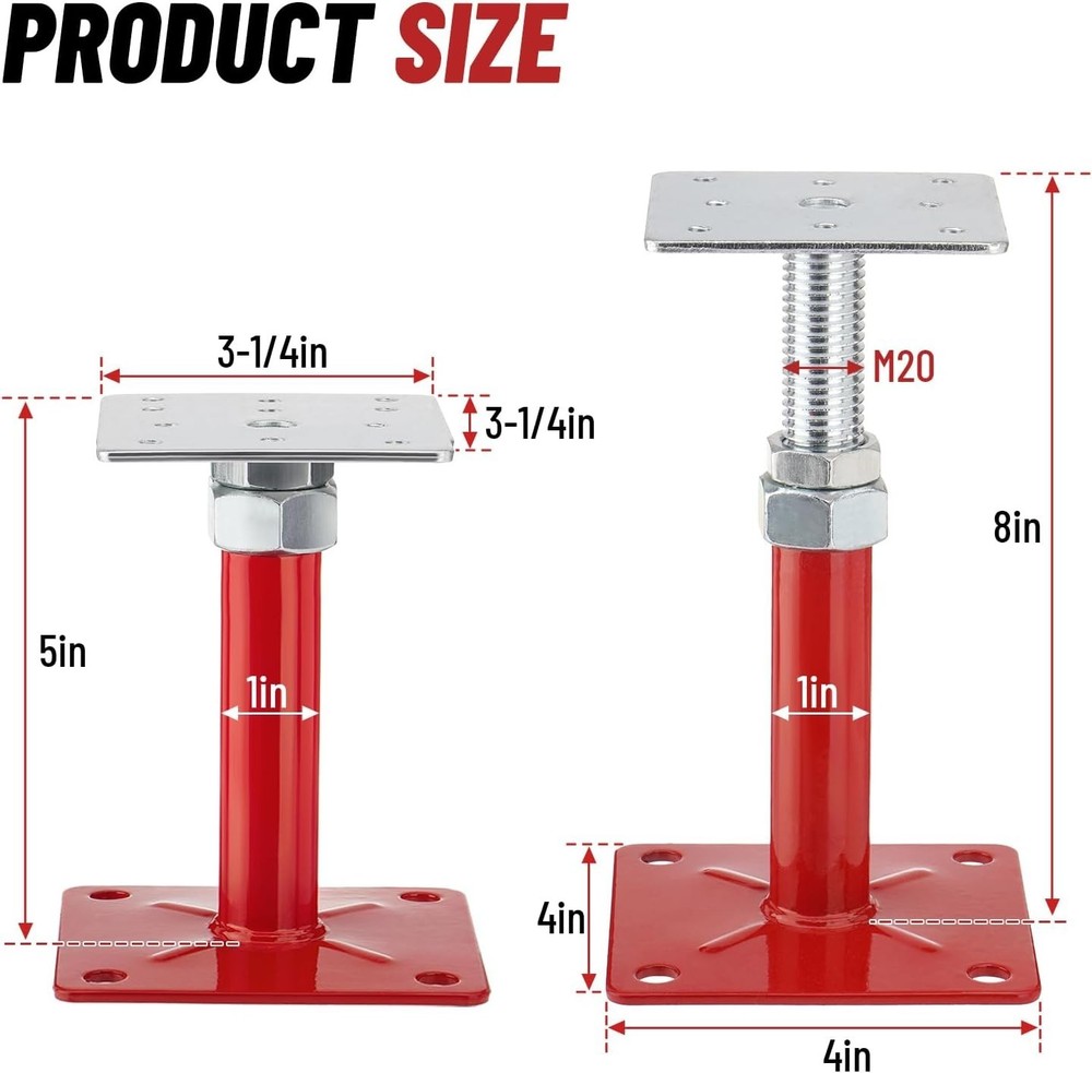 Versatile 5-8" Adjustable Screw Jacks for Leveling and Support - 4 Pack