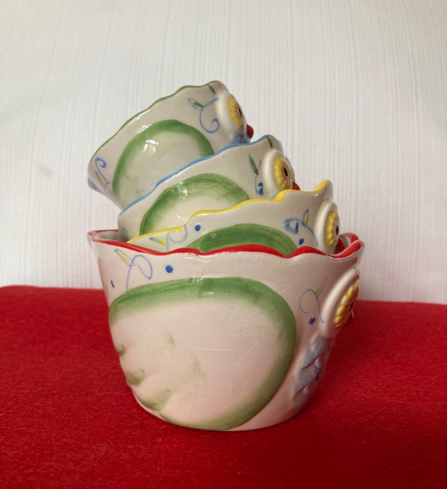 FUN GIFT Under $20 - 4 pc Nesting Owl Design Ceramic Measuring Cups EXCELLENT