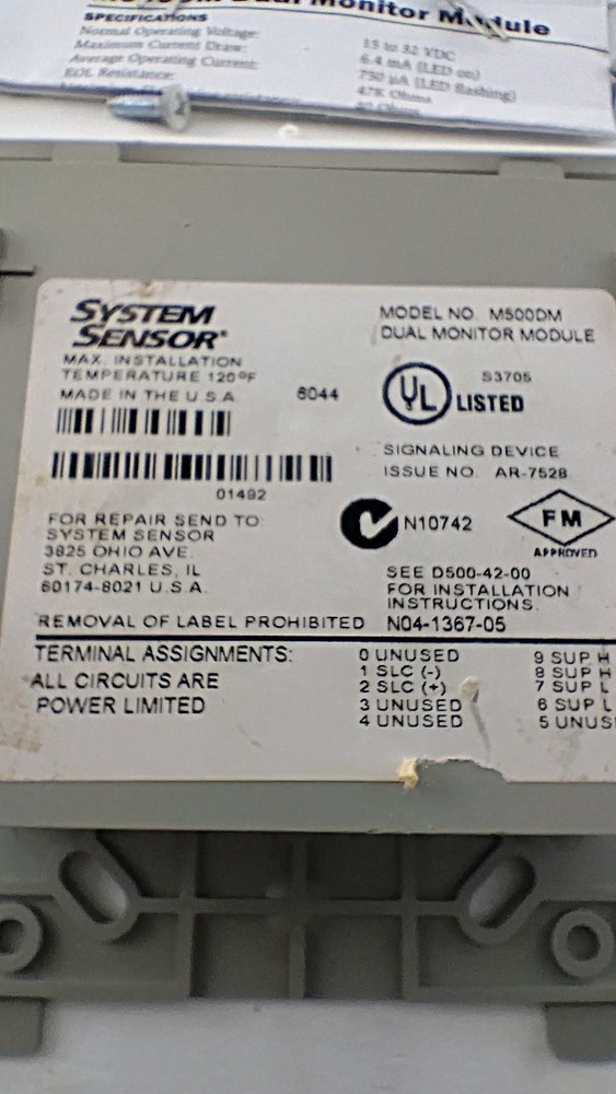 "System Sensor M500DM Intelligent Dual Input Monitor – Pulled, Untested, As-Is"