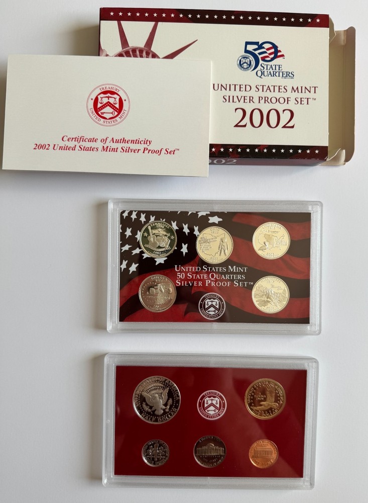 US Mint Silver Proof Set Complete Run 2002-2008 (7 Sets) OGP COA 90% Silver