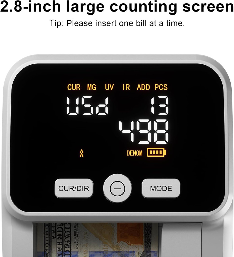 Counterfeit Bill Detector with 2.8" Digital Screen, Accurate Uv/Mg/Ir/Image/Size