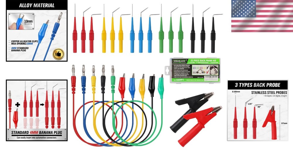 Durable 22PCS Back Probe Kit with Color-Coded Banana Plugs for Easy Testing