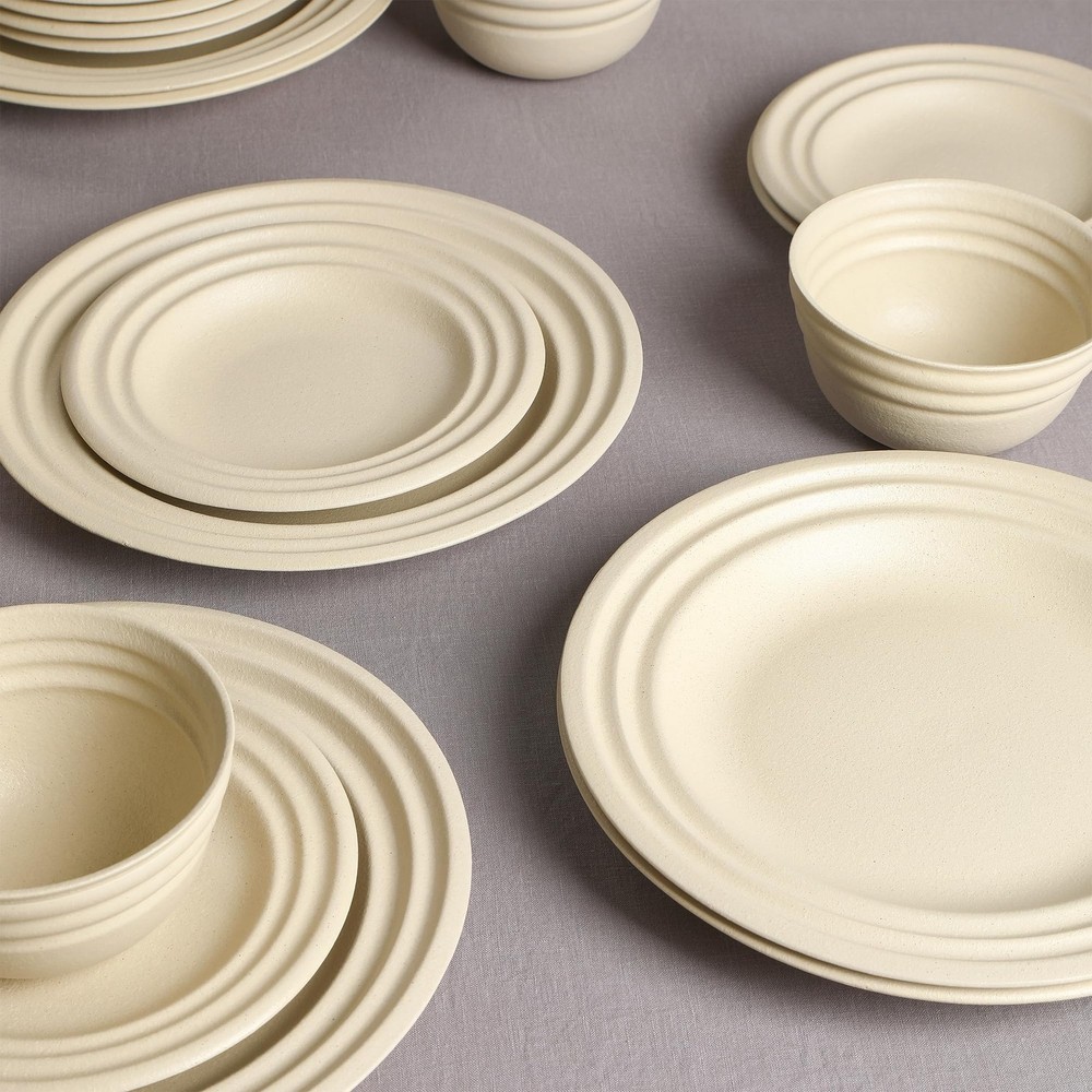 Zen Stoneware 12-Piece Dinnerware Set, Service for 4, Beige, Includes Salad -...