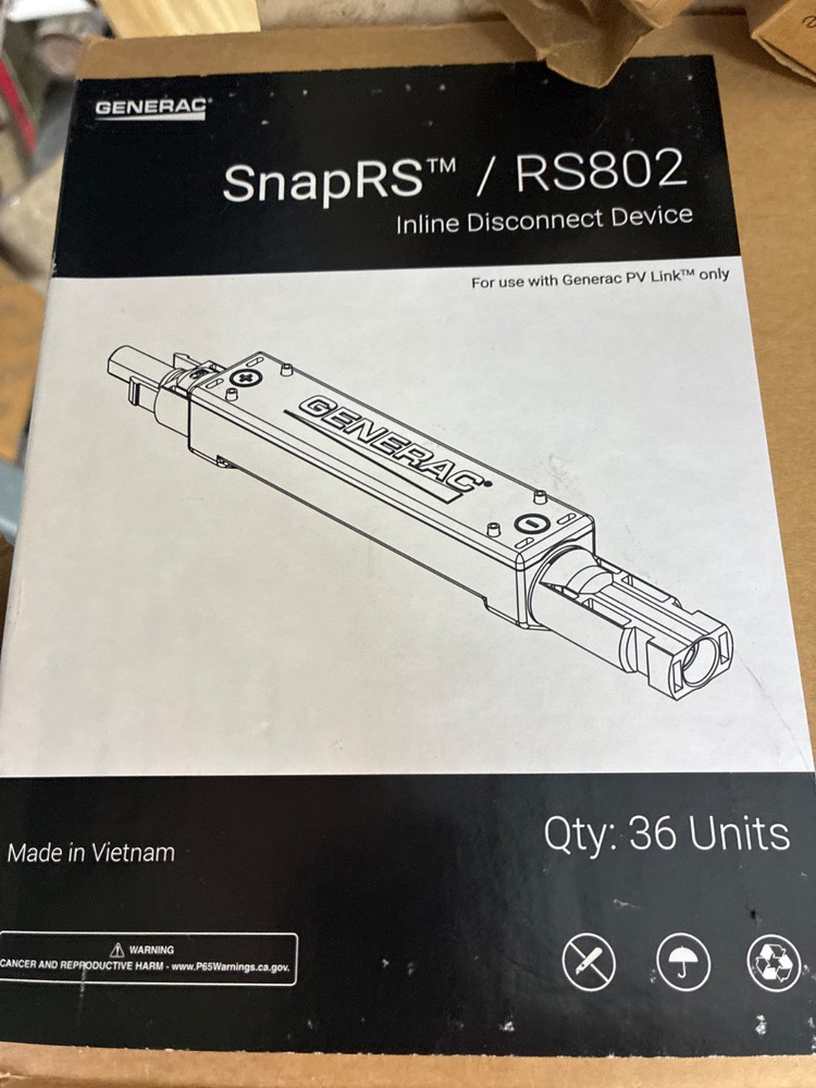 Case of 36: Generac RS802 SnapRS Inline Disconnect Device