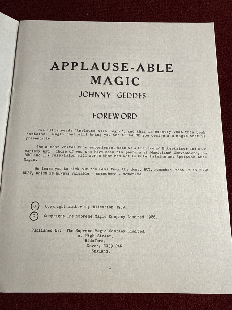 Applause-able Magic-John Geddes-Supreme Magic- VNTG