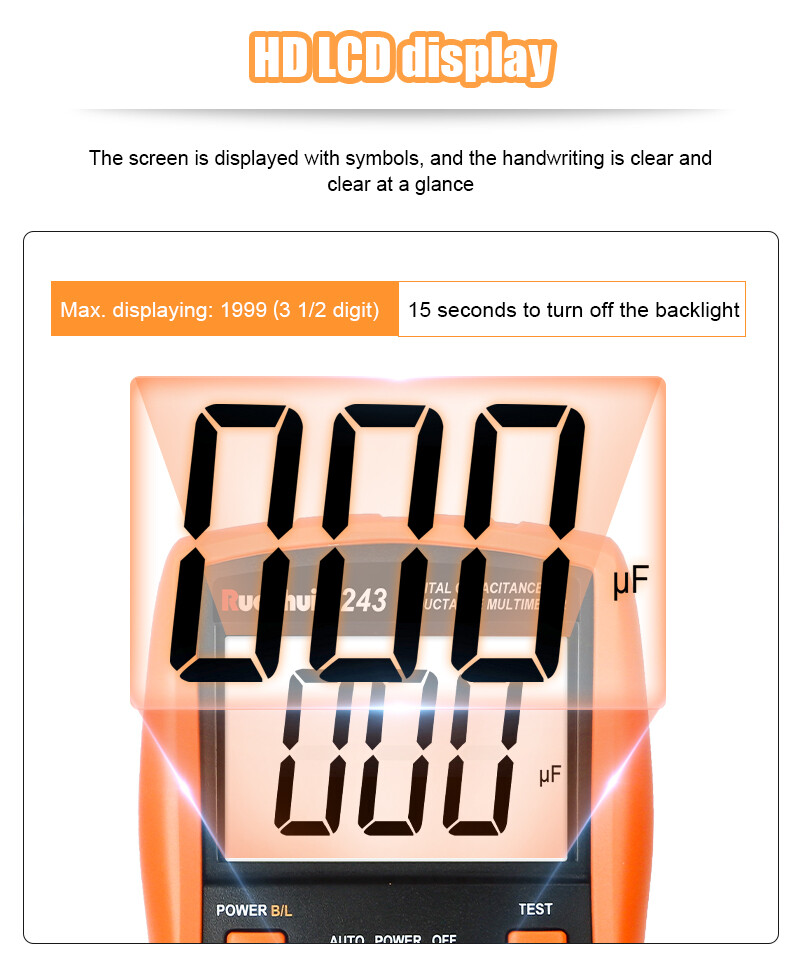 Digital Capacitance Multimeter Multi Tester Electrical Tools AC DC