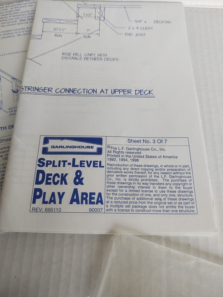 VTG 1996 Garlinghouse Split Level Deck 14' Play Area Project Plan blueprints FYI