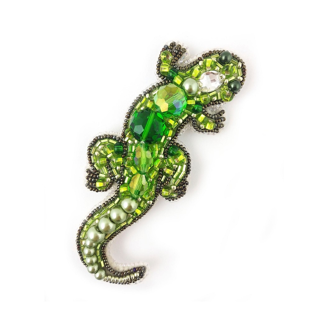 Beaded Embroider Kit, lizard brooch, Needlework Beading, DIY Craft Kit