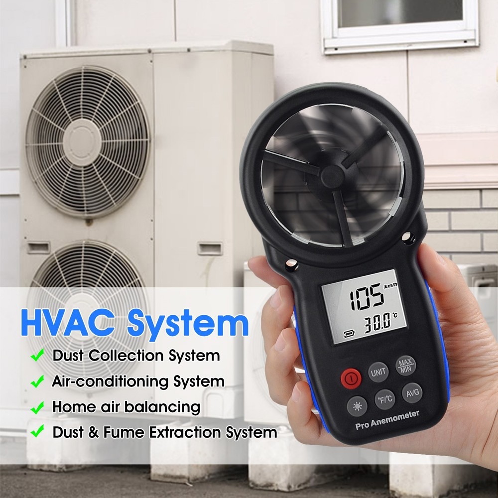 Digital Handheld Anemometer with Bluetooth & Temp Sensor - 30m/s Max Wind Speed