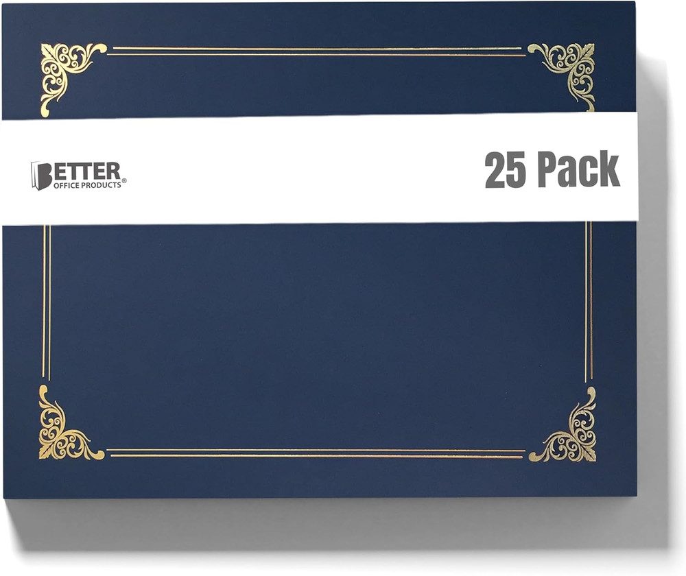 Better Office Products 25 Pack Navy Blue Certificate Holders, Diploma Holders, D
