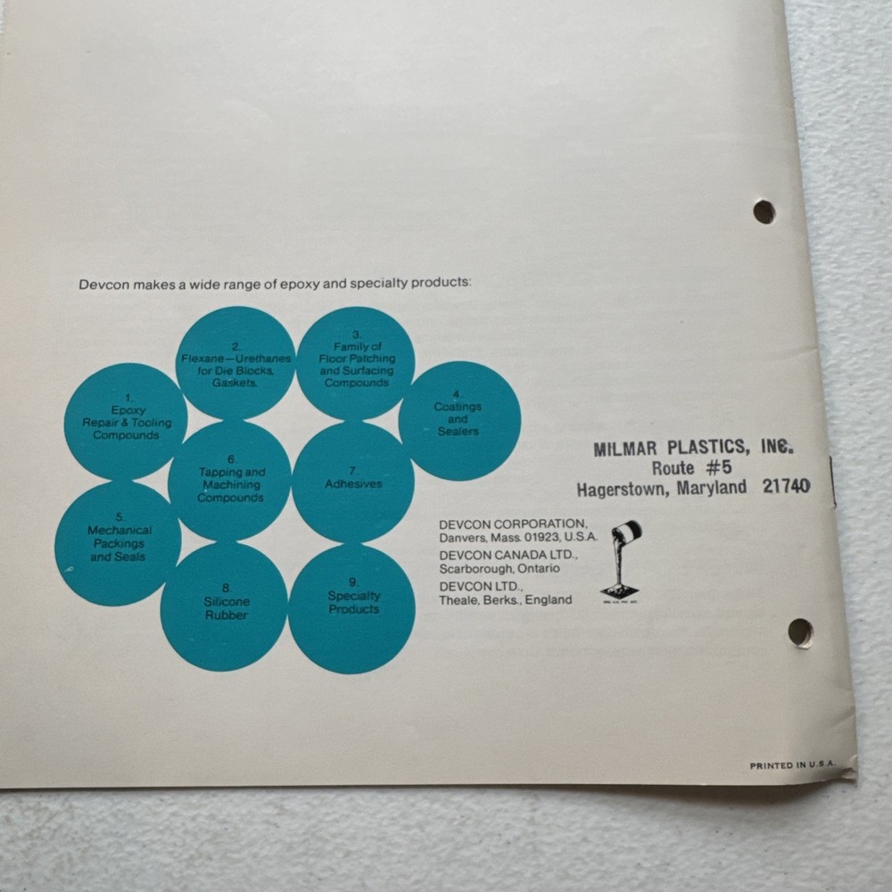 Devcon Corporation Danvers, Mass Tooling With Devcon Bulletin T-1 Catalog
